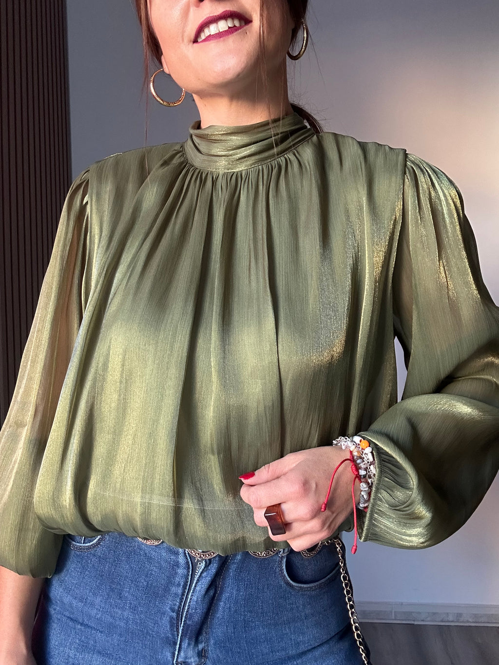 Blusa seda globo verde