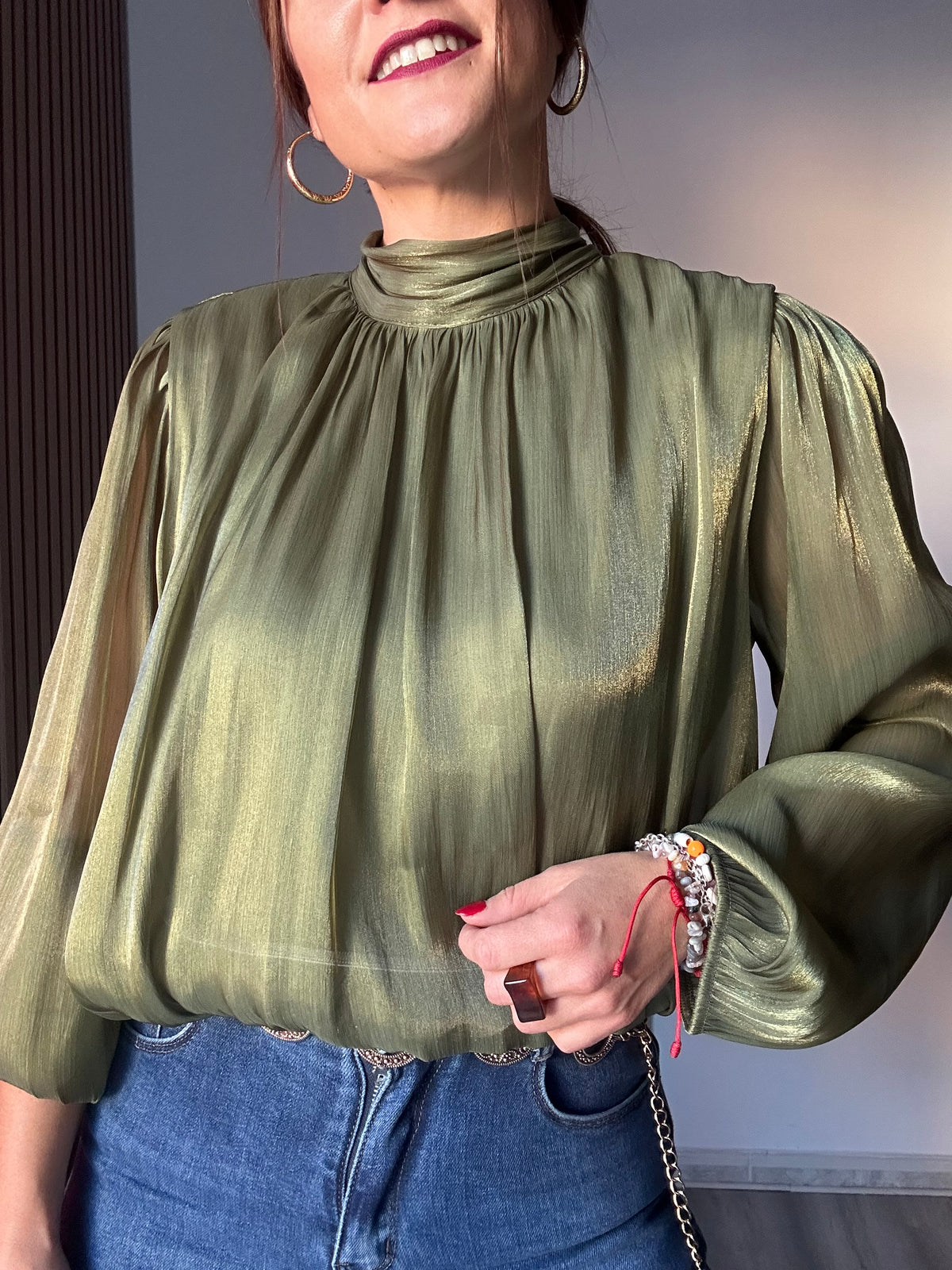 Blusa seda globo verde
