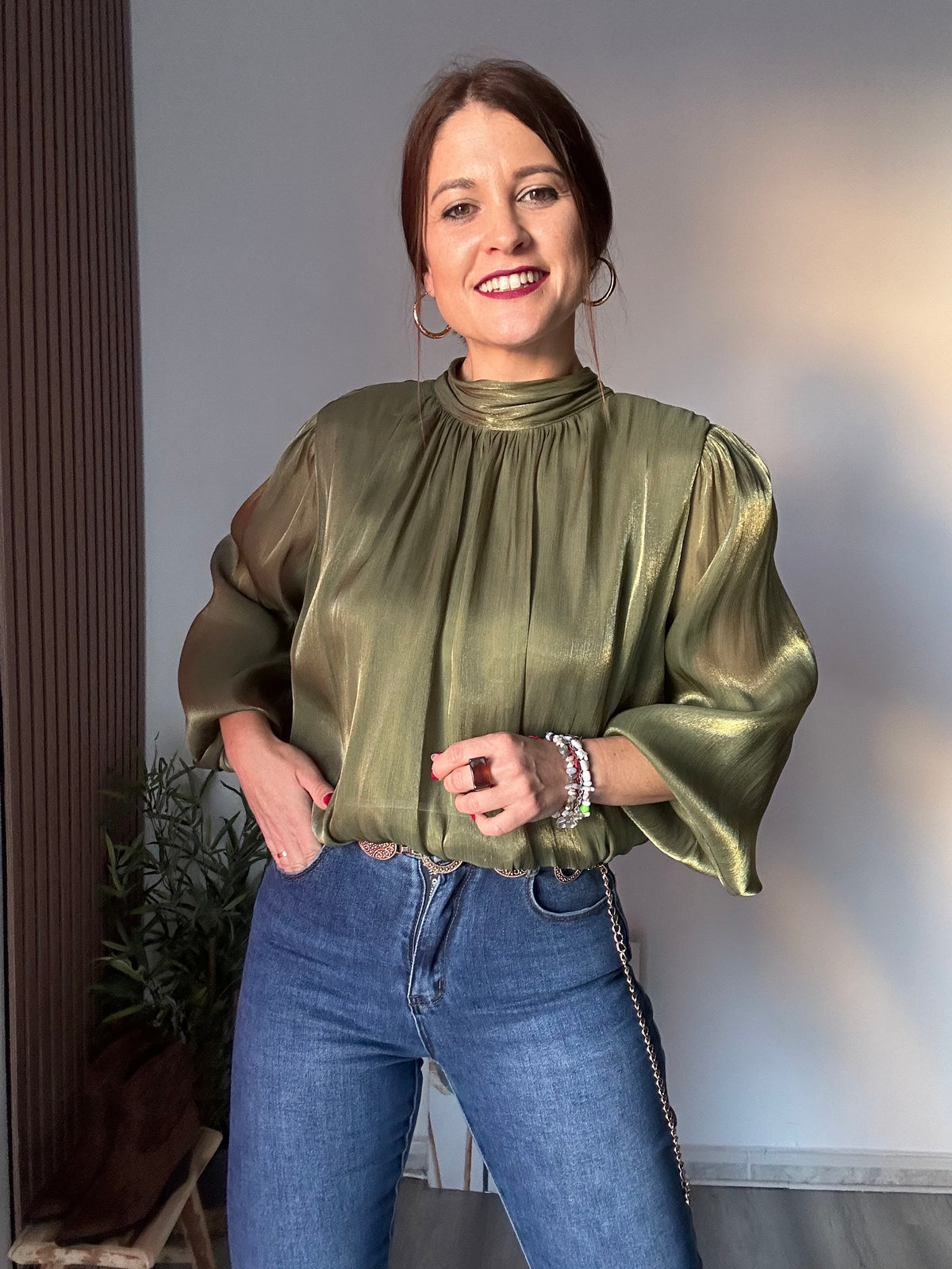 Blusa seda globo verde