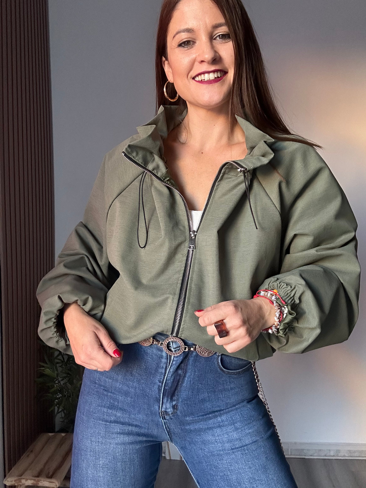 Bomber cuello fruncido verde