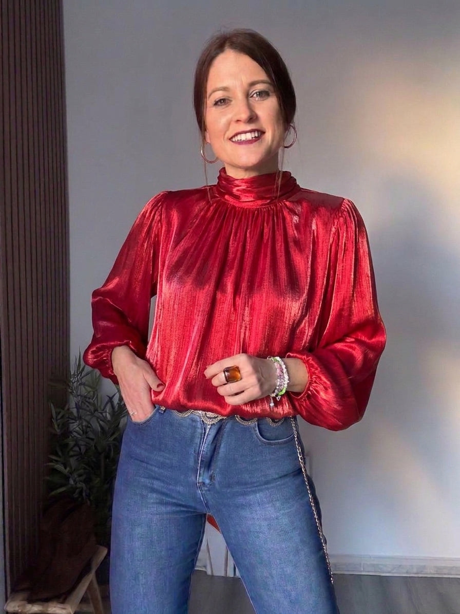 Blusa seda globo roja