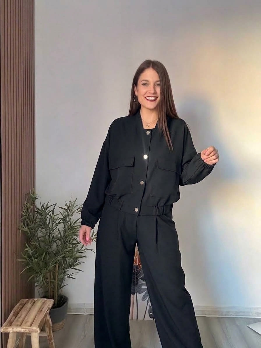 Conjunto bomber negro