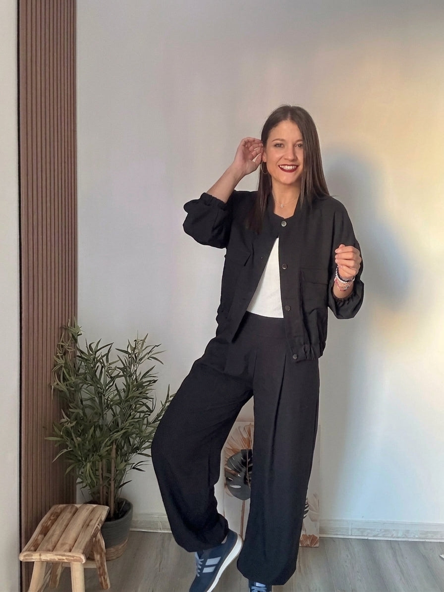 Conjunto bomber negro