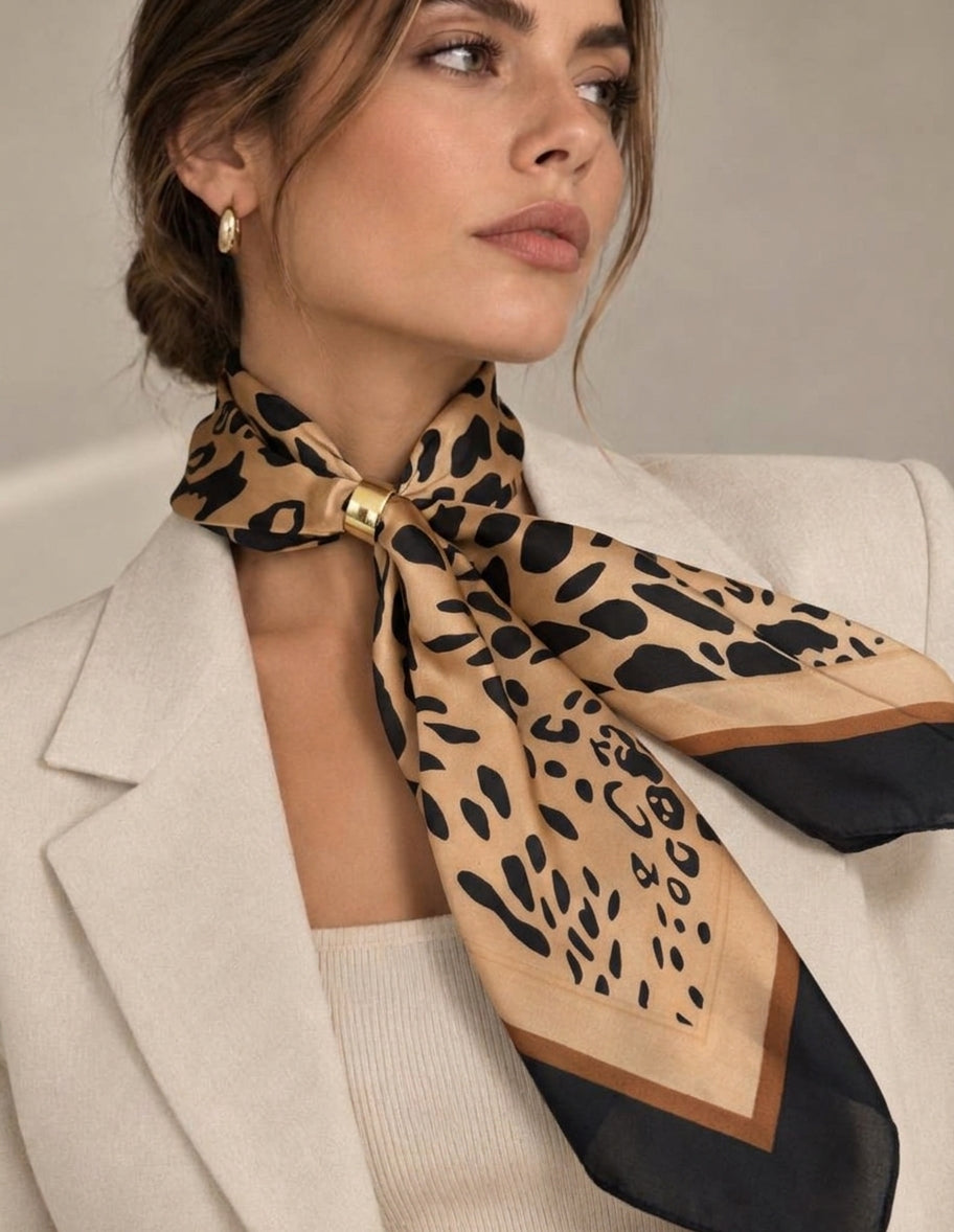 Pañuelo leopardo camel y negro