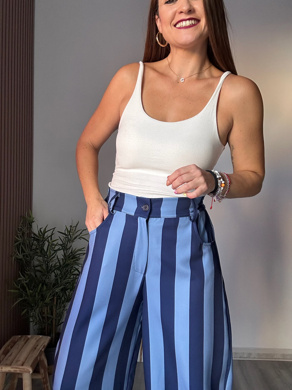 Pantalón balloon rayas azules
