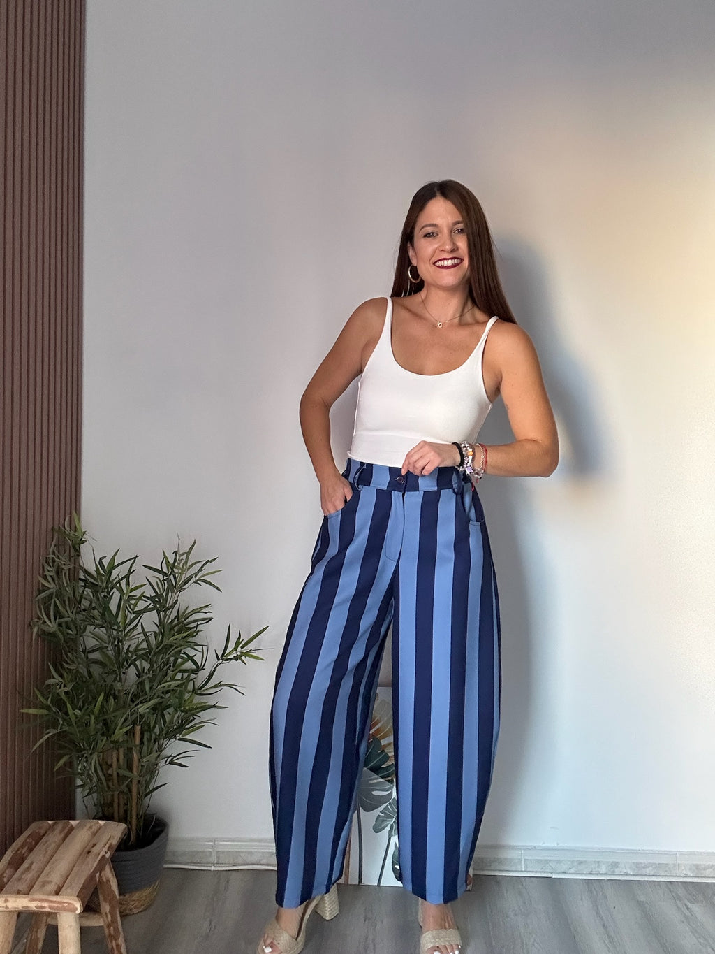 Pantalón balloon rayas azules