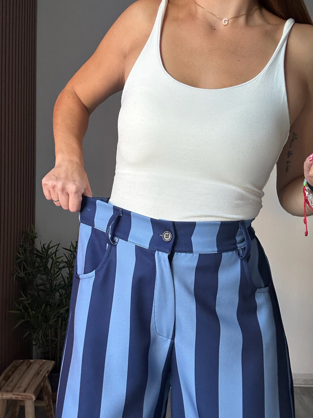 Pantalón balloon rayas azules