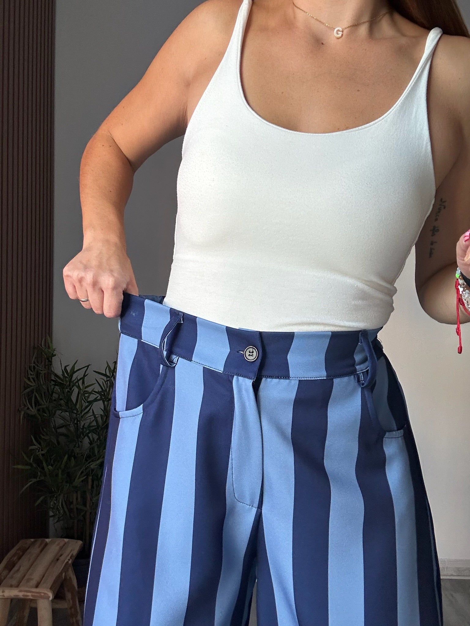 Pantalón balloon rayas azules