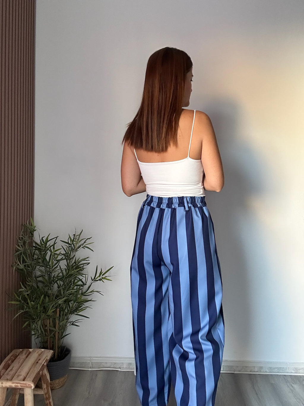 Pantalón balloon rayas azules