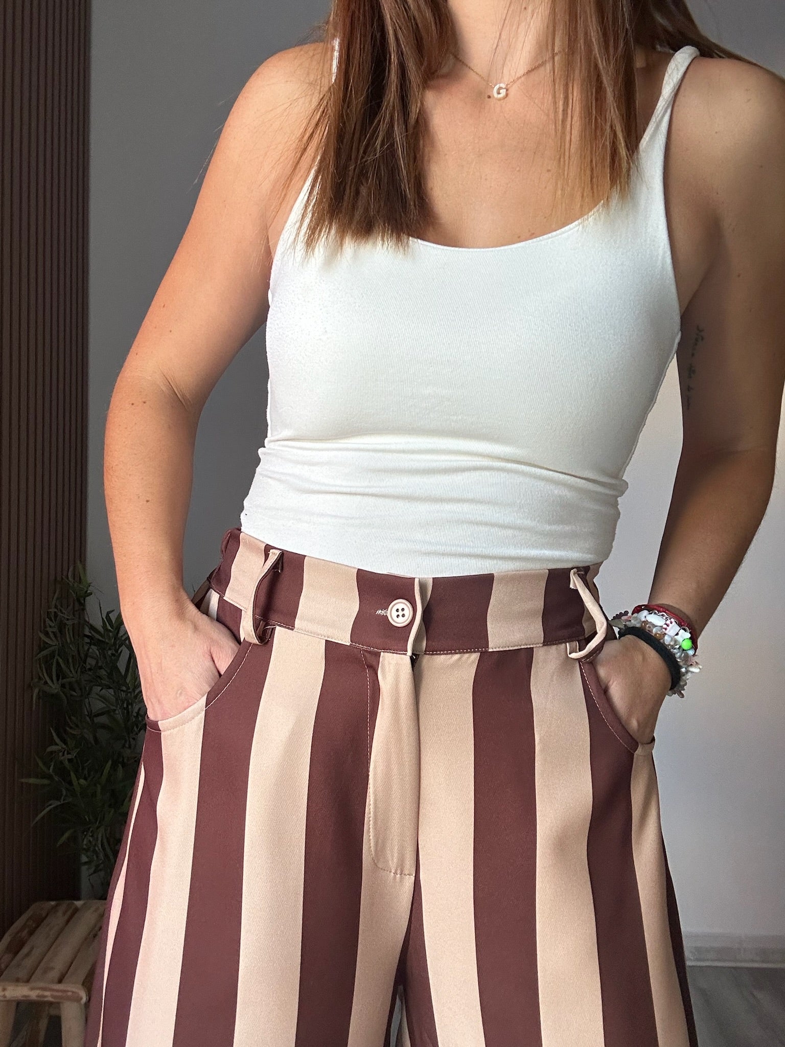 Pantalón balloon rayas marrones