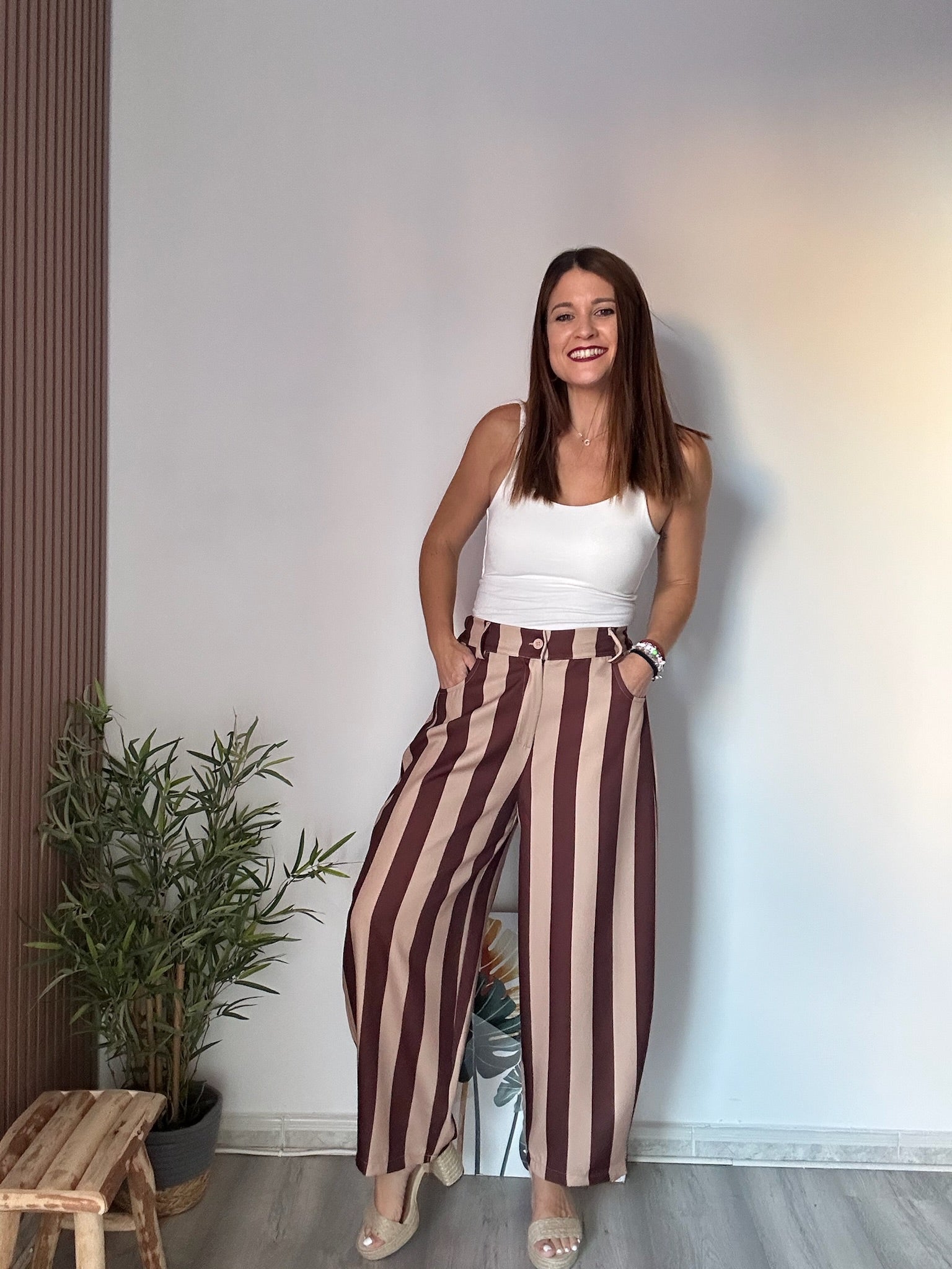 Pantalón balloon rayas marrones
