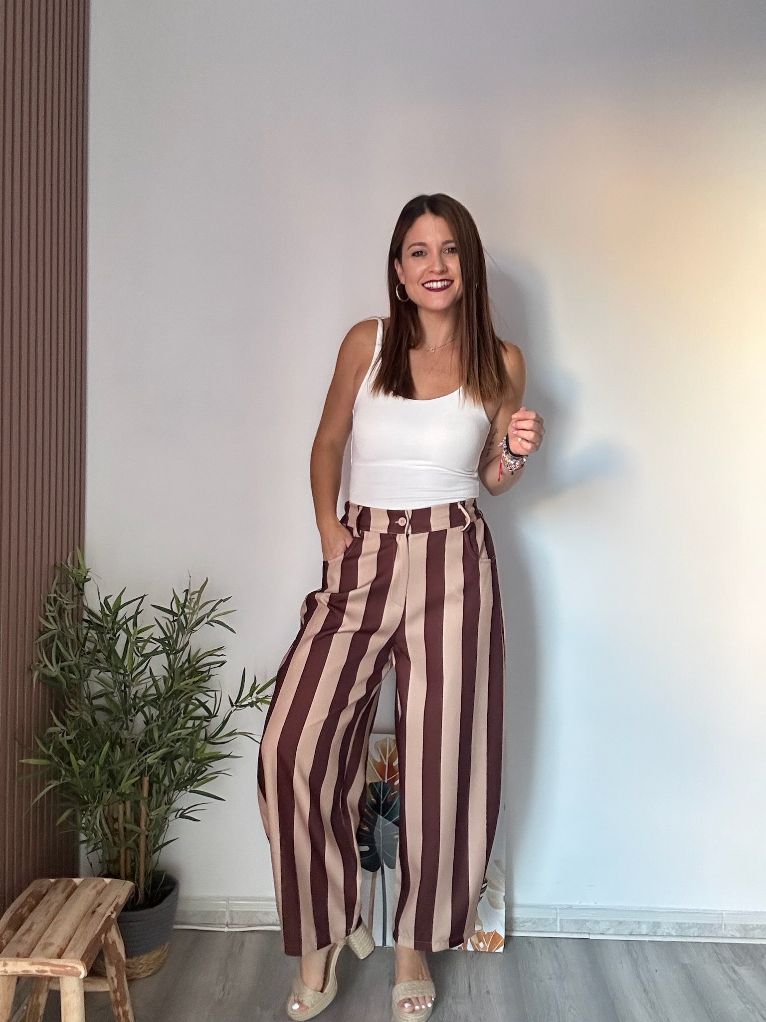 Pantalón balloon rayas marrones