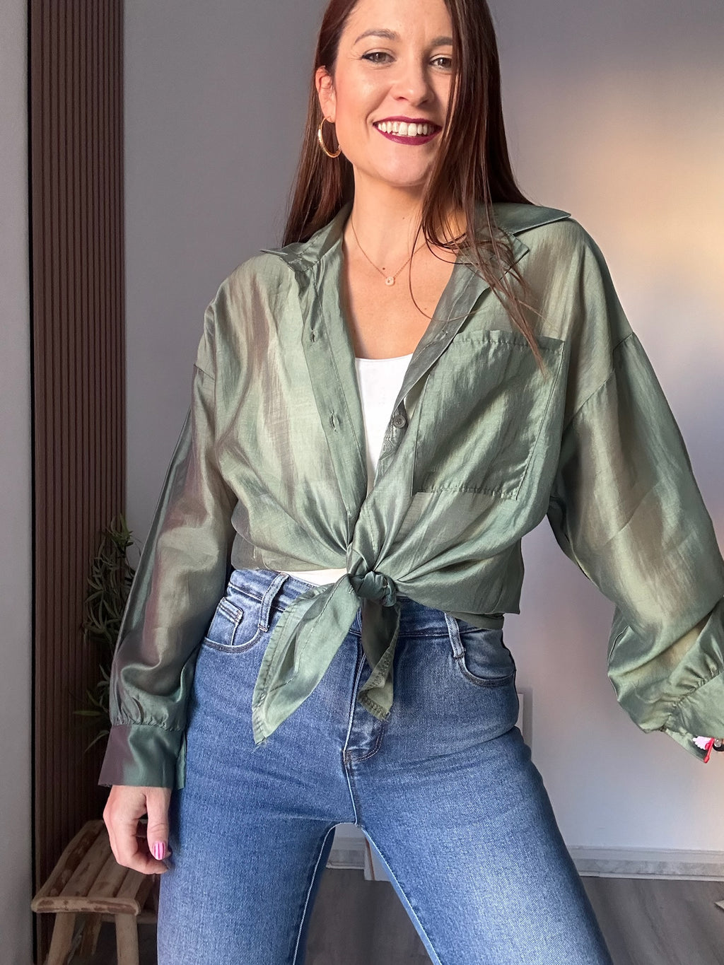 Camisa seda verde