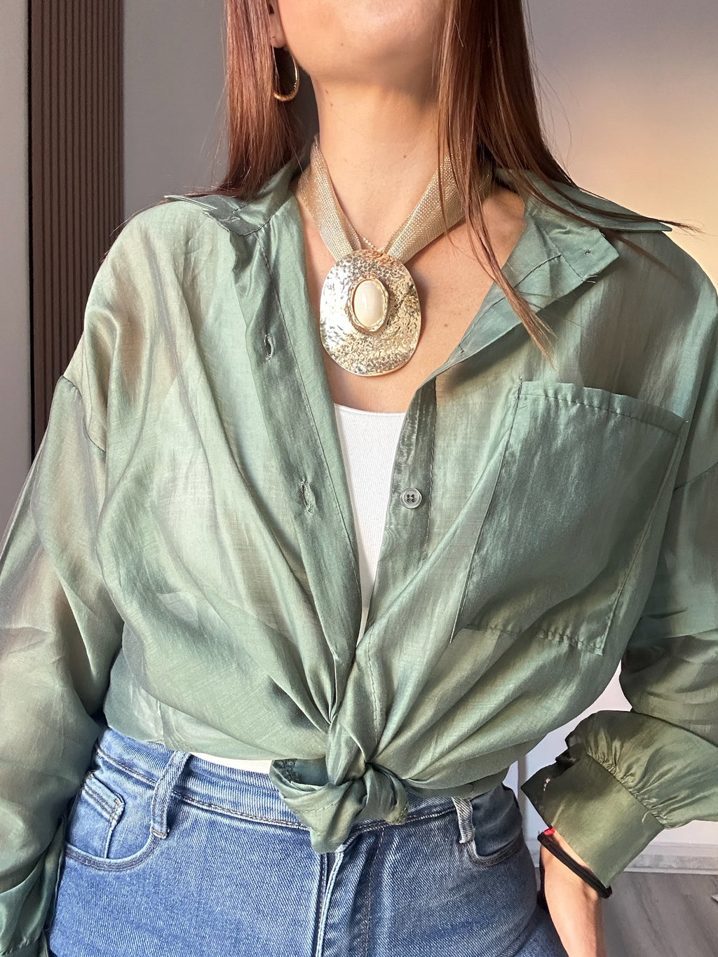Camisa seda verde