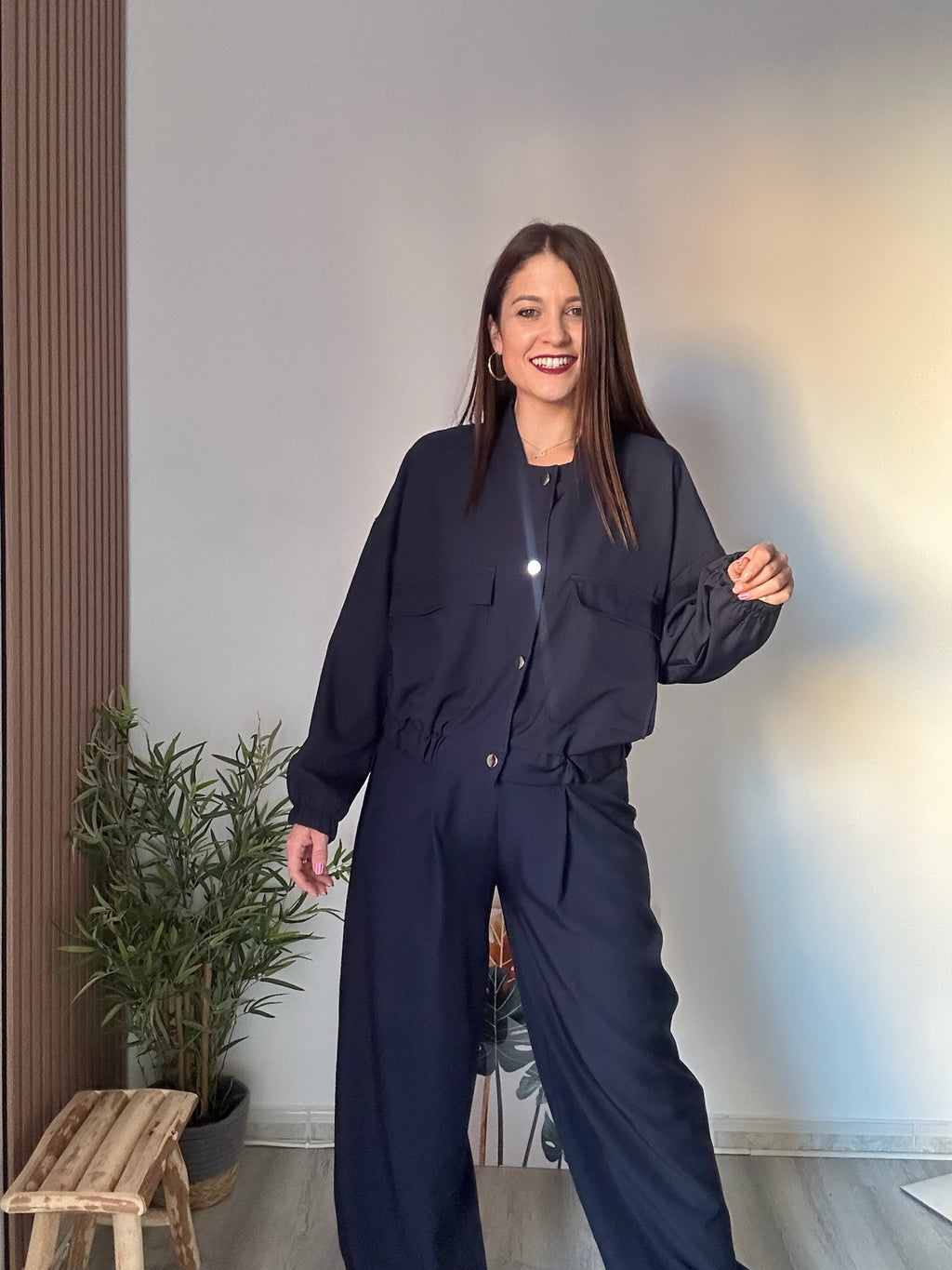 Conjunto bomber azul marino
