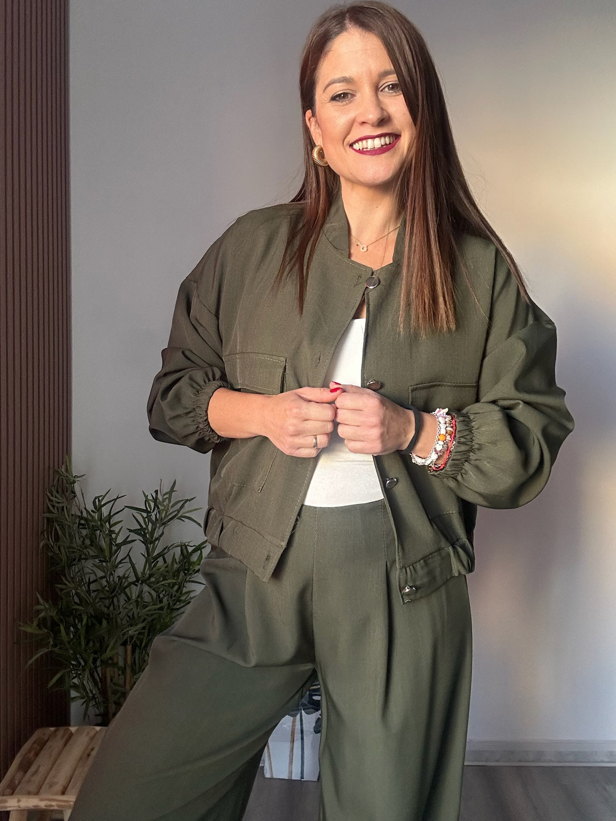 Conjunto bomber verde