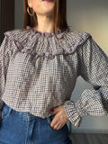 Blusa escote fruncido vichy lila