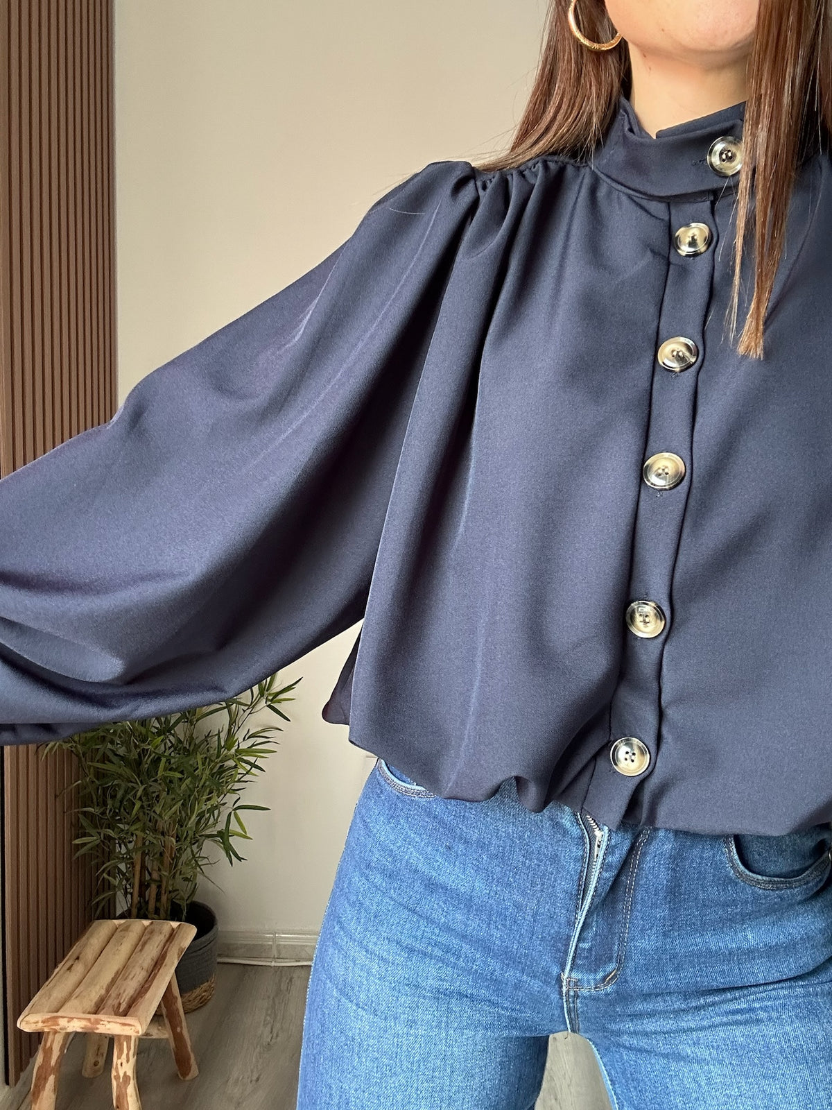 Camisa globo azul marino