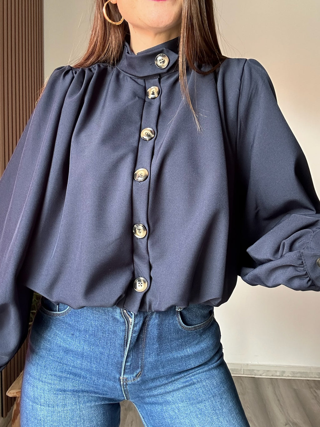 Camisa globo azul marino