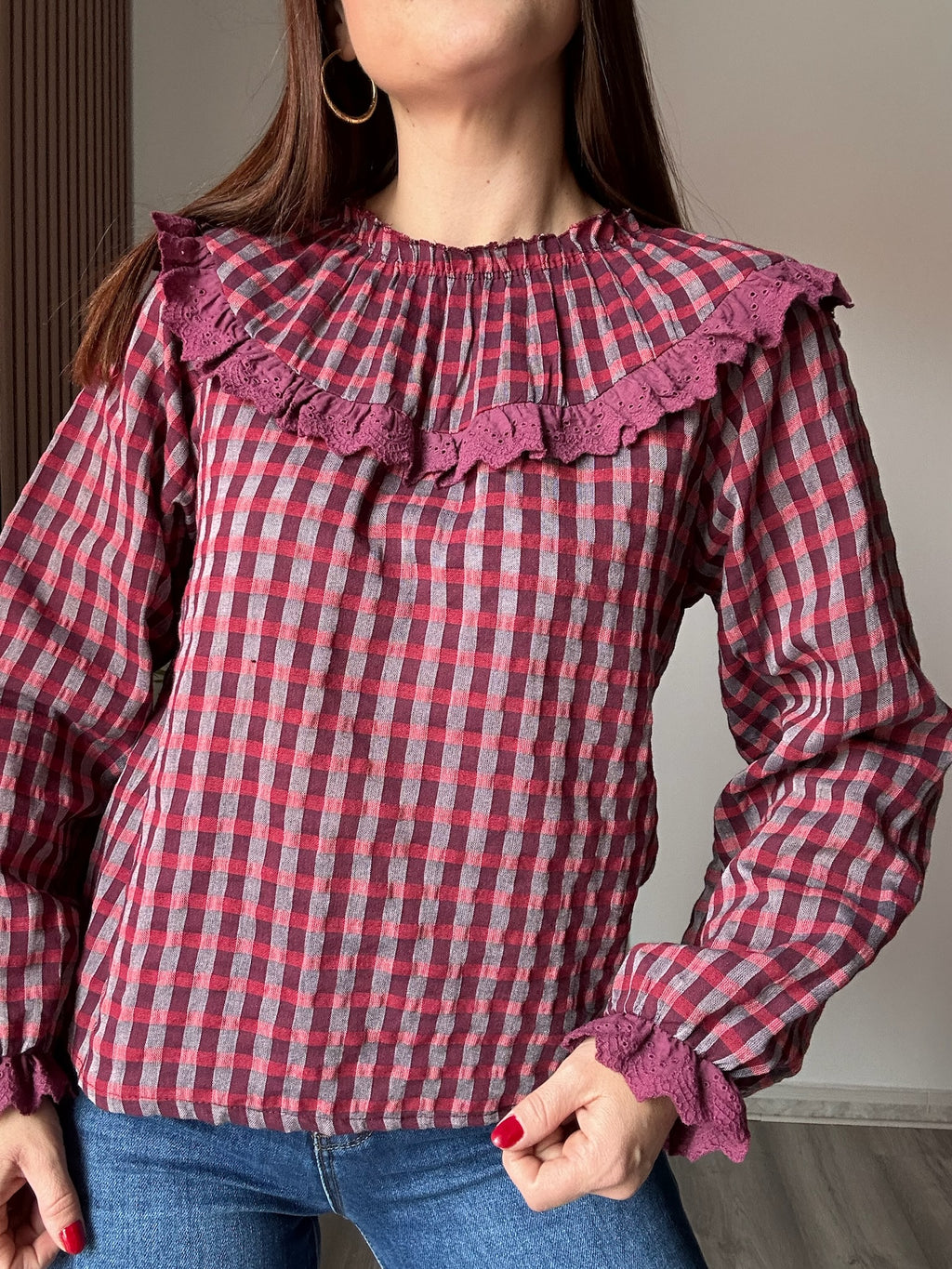 Blusa vichy bebé vino