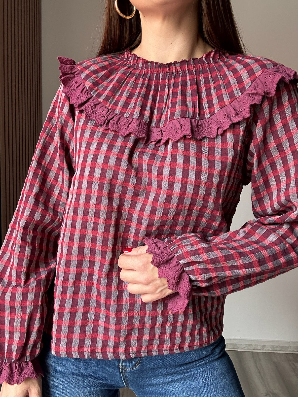 Blusa vichy bebé vino