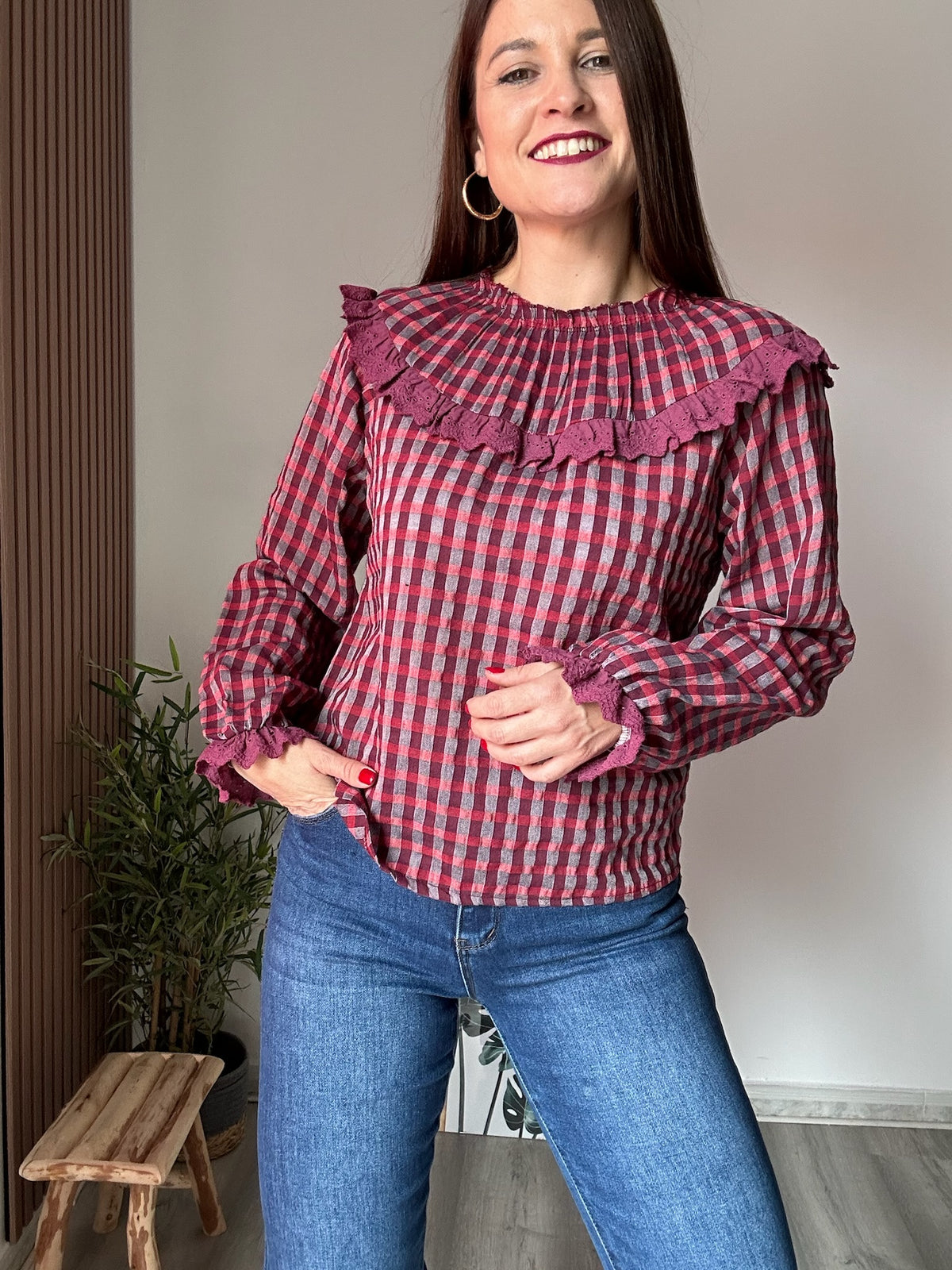 Blusa vichy bebé vino