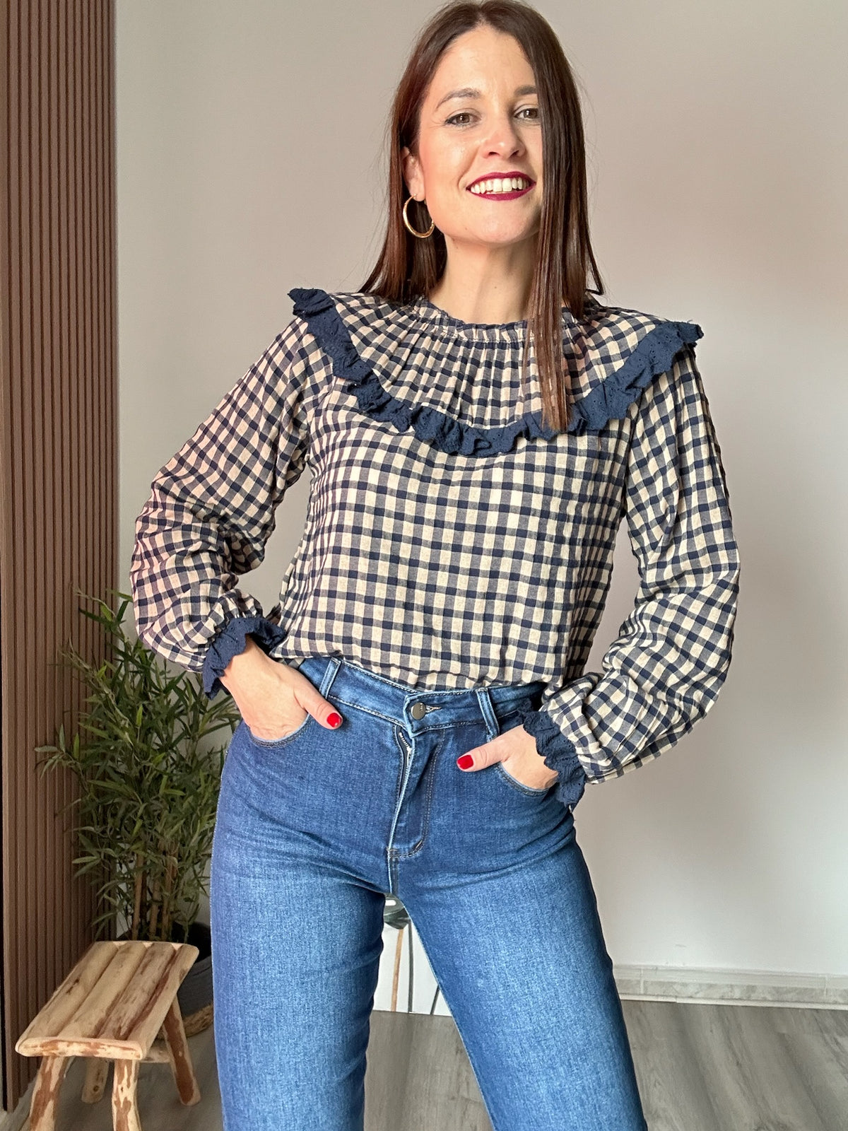 Blusa vichy bebé azul