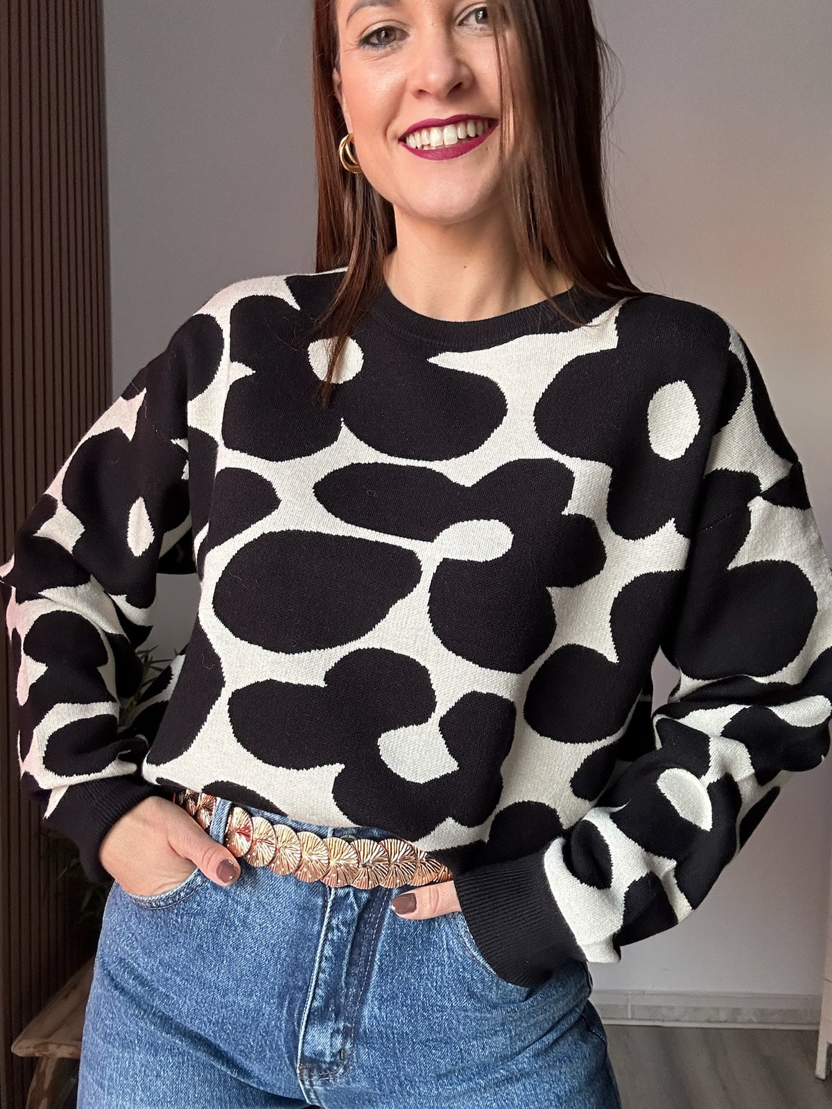 Jersey flor blanco y negro