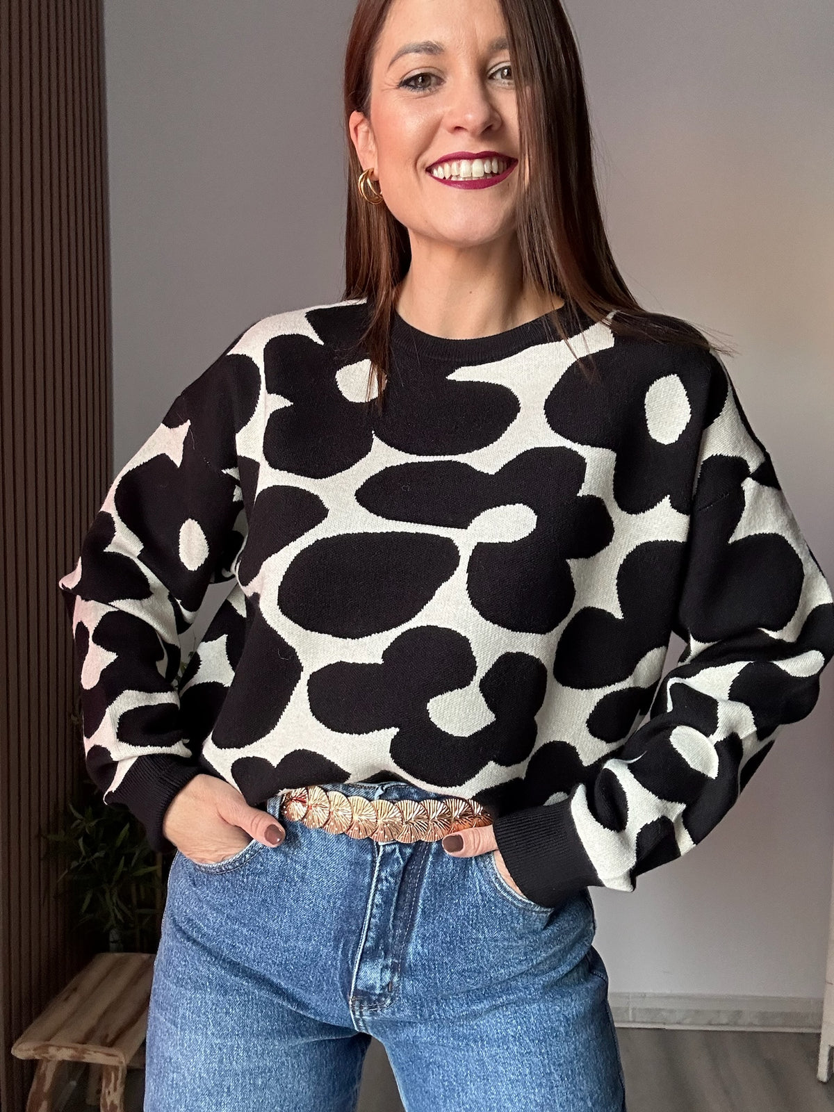 Jersey flor blanco y negro