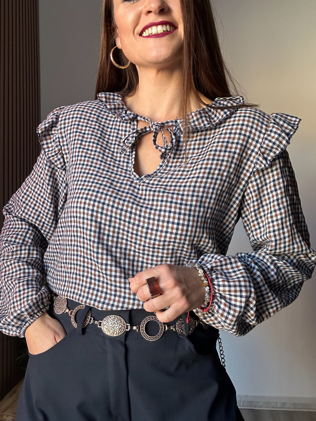 Blusa vichy tonos azules