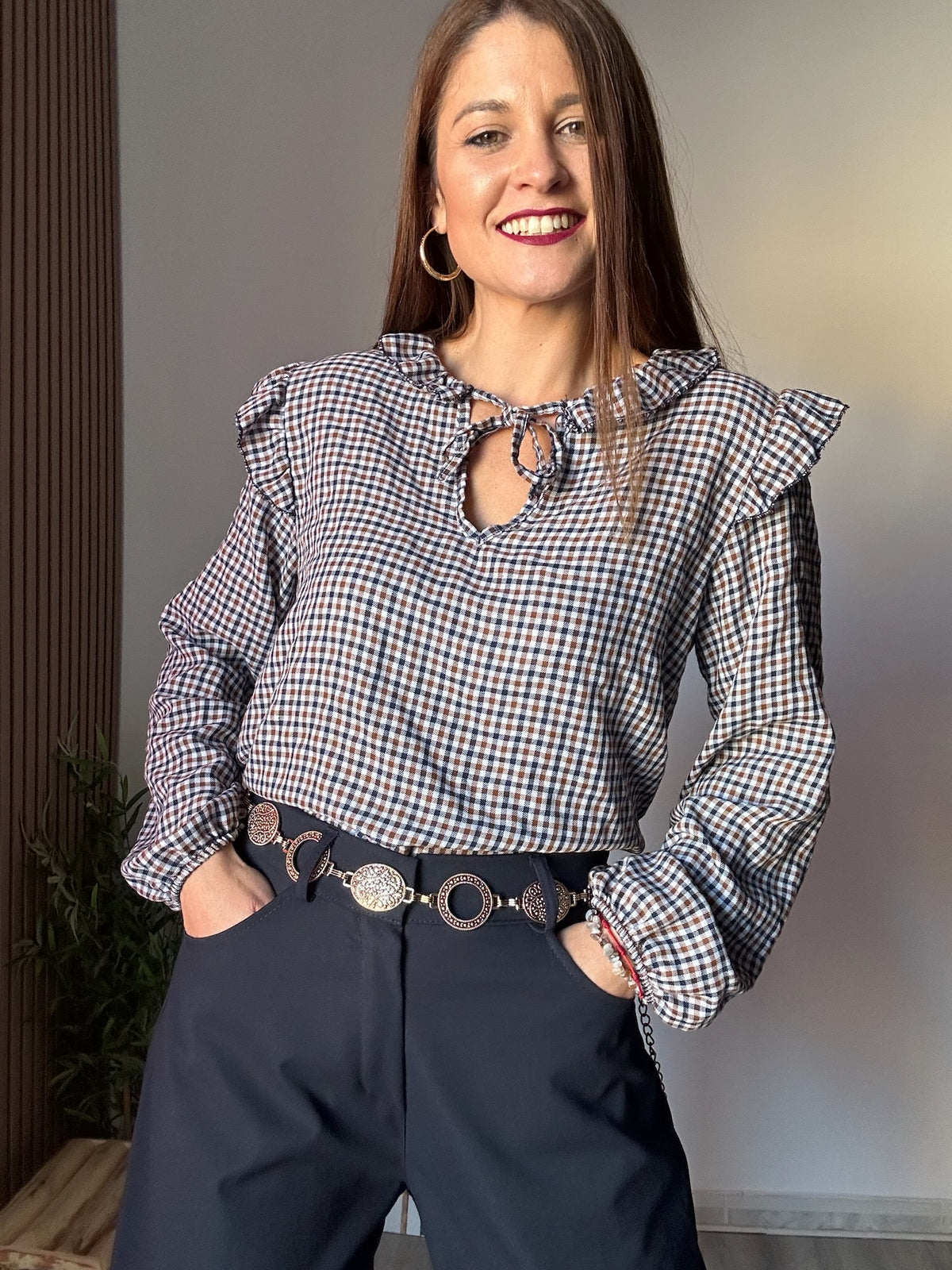 Blusa vichy tonos azules