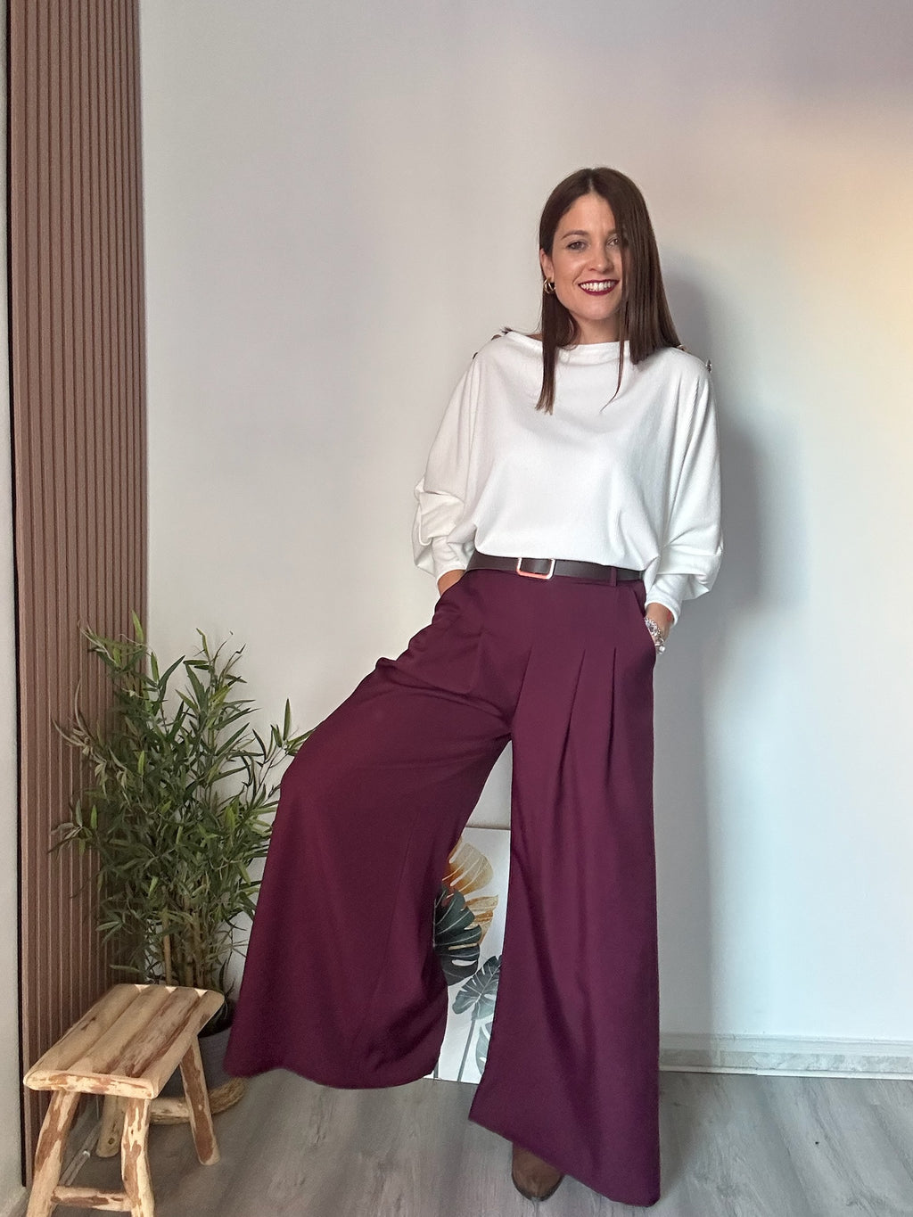 Pantalón palazzo vino
