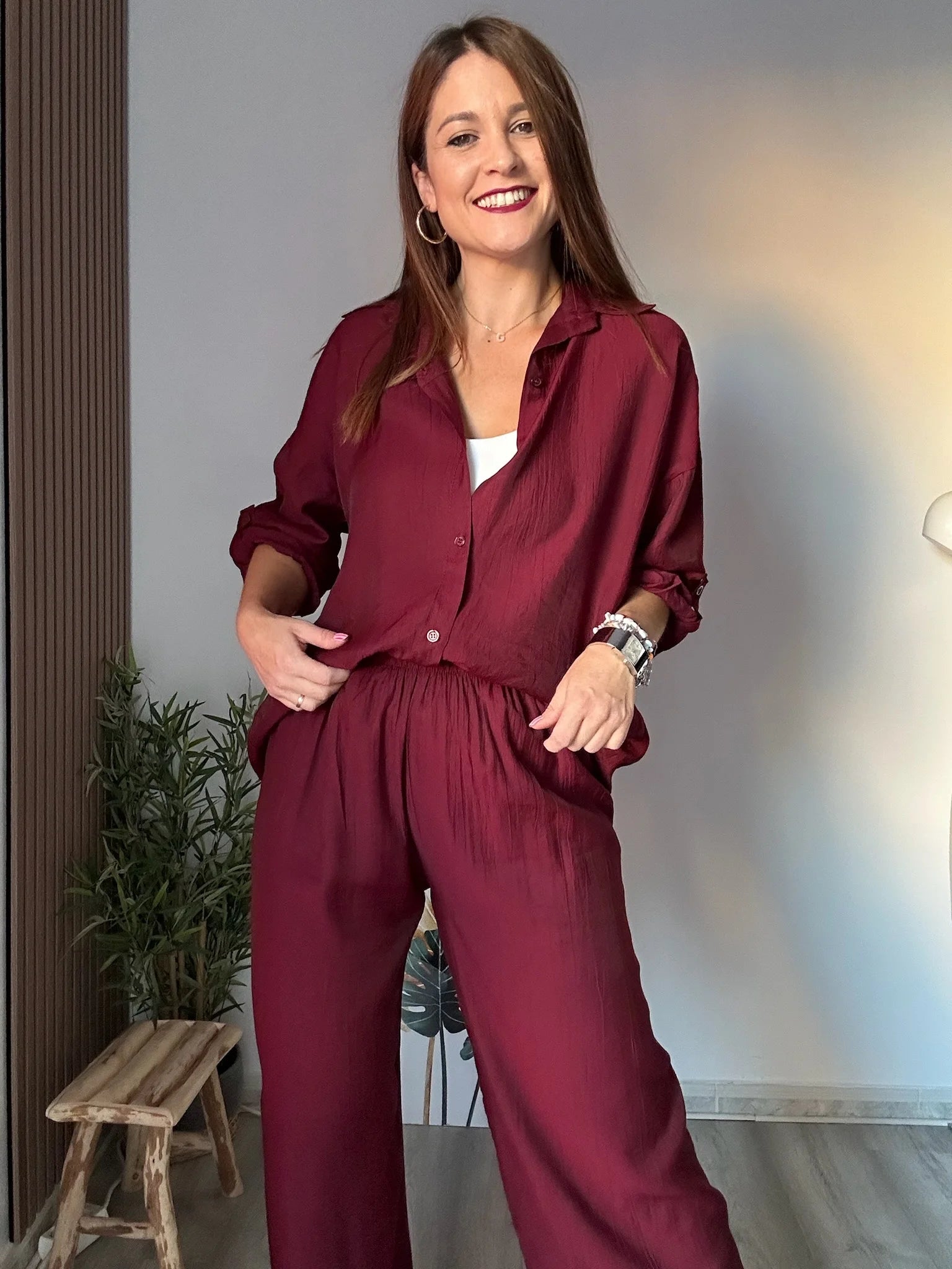 conjunto camisa burdeos