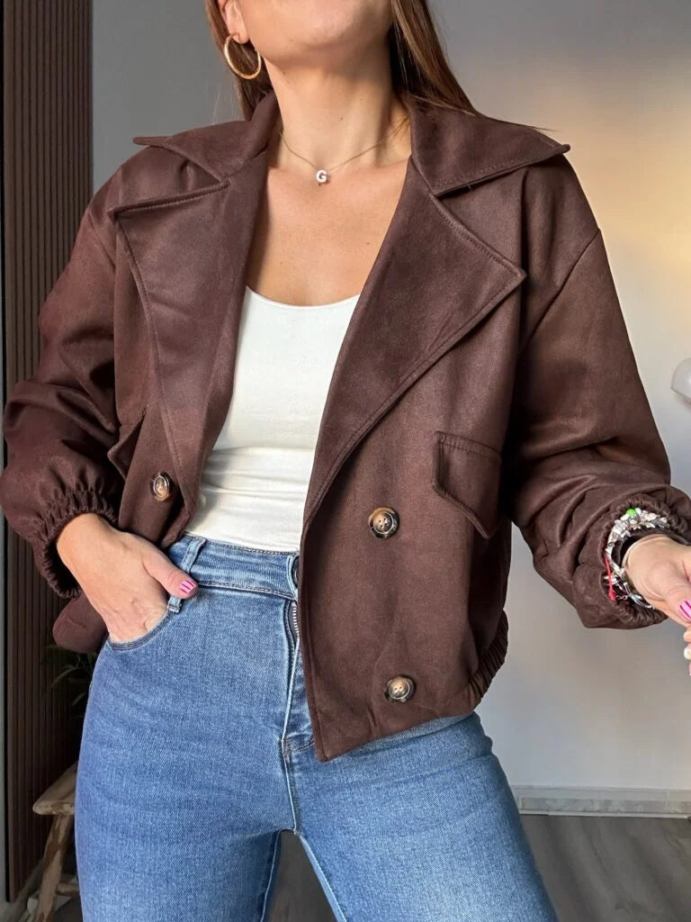 chaqueta ante marrón doble botonadura