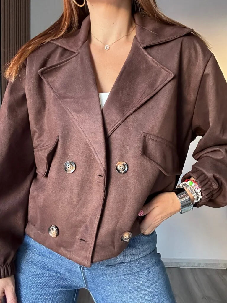 chaqueta ante marrón doble botonadura