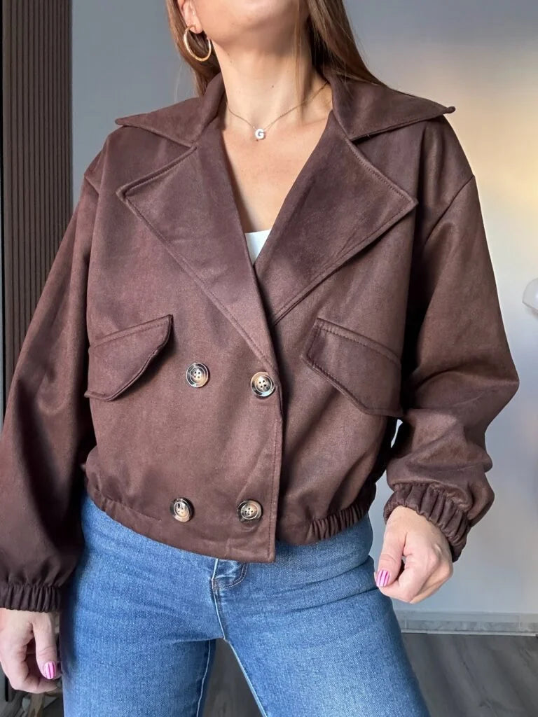 chaqueta ante marrón doble botonadura