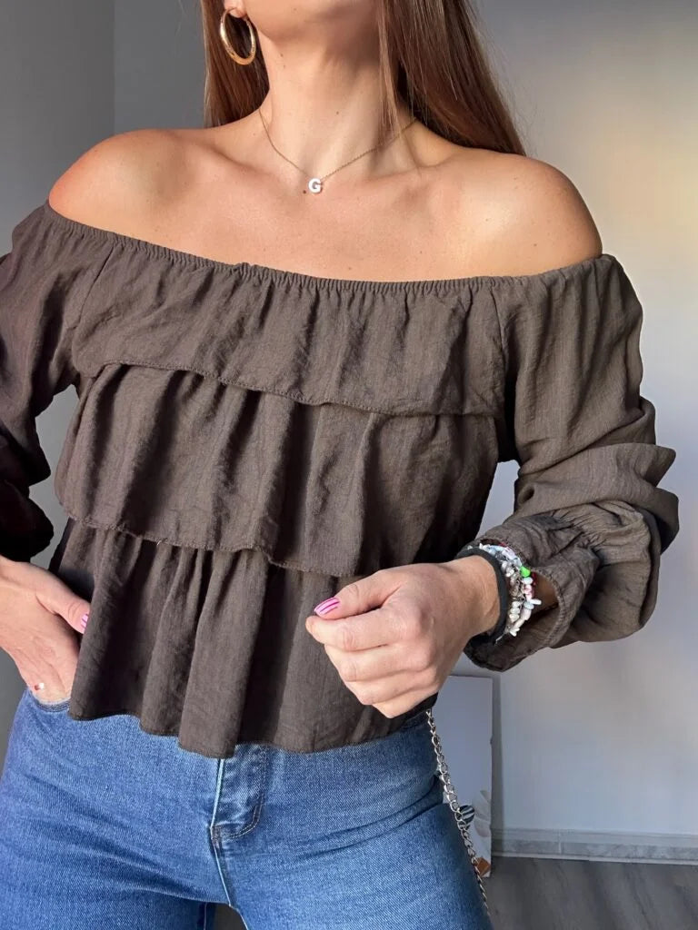 blusa bardot volantes