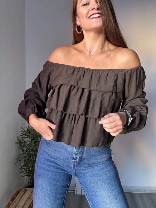 blusa bardot volantes