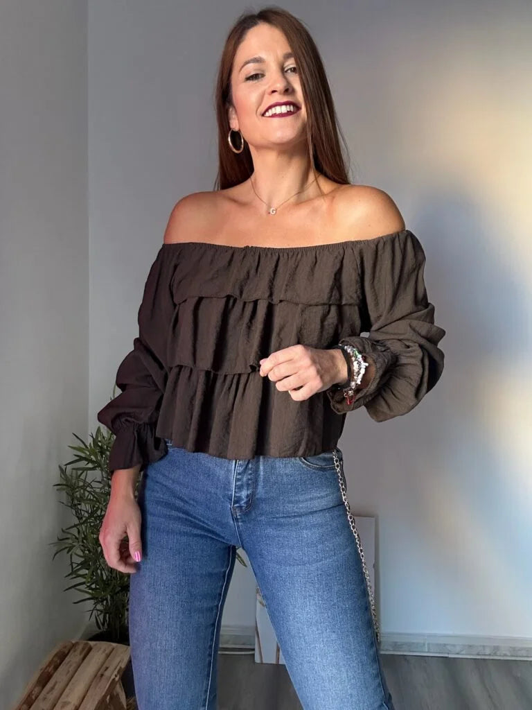 blusa bardot volantes
