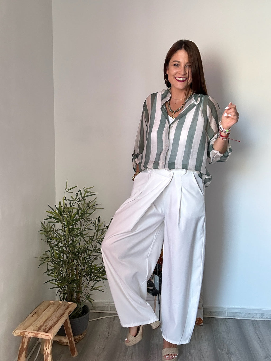 Pantalón balloon doble botonadura blanco