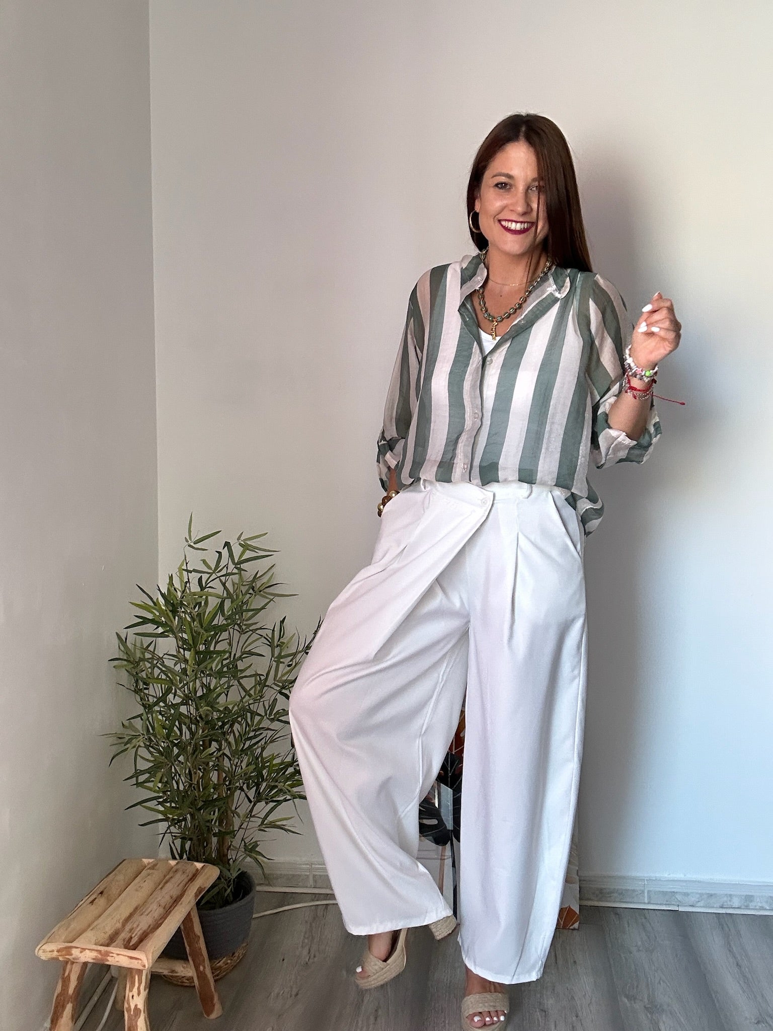 Pantalón balloon doble botonadura blanco
