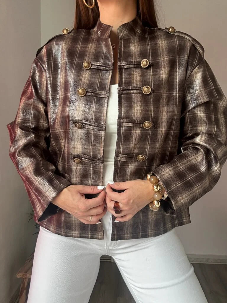 Chaqueta militar cuadros marrón