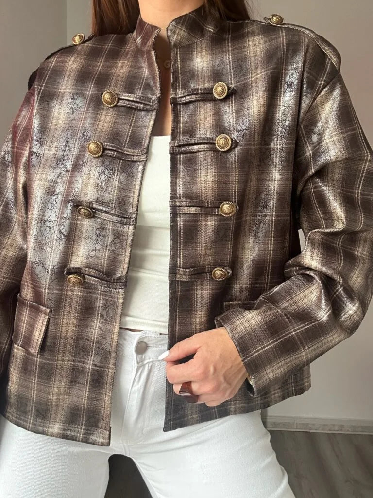 Chaqueta militar cuadros marrón