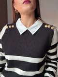 Jersey blanco y negro cuello camisa